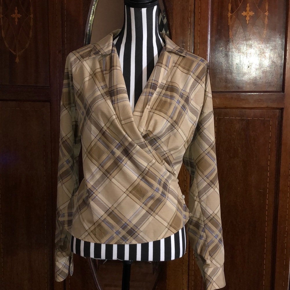 Lauren Ralph Lauren Plaid Wrap Blouse Small
